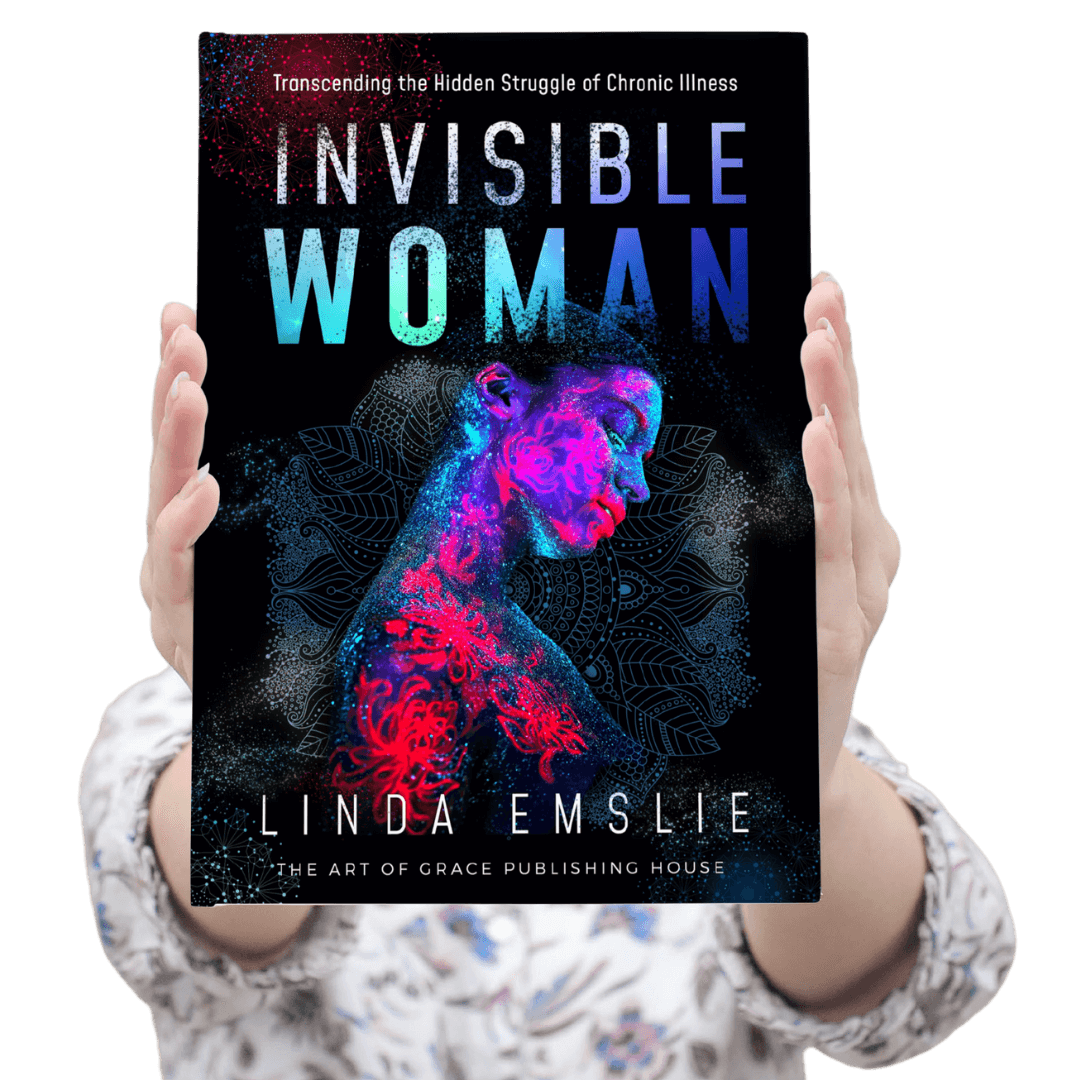 Woman holding paperback copy of Invisible Woman: Transcending the Hidden Struggle of Chronic Illness".